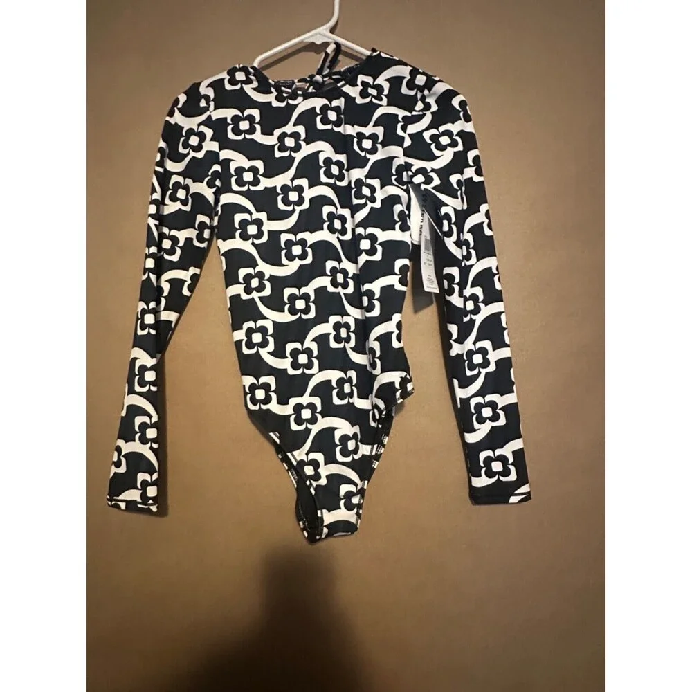 NWT Hurley Mod Max S Geo Floral Cheeky Rashguard One Piece Surf Suit Swimsuit